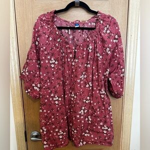 Old Navy Floral Dusty Rose Peasant Blouse Sz XXL -NWOT